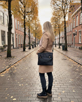 kleine Umhängetasche Schultertasche Damen und Herren Leder schwarz LE3079