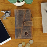 große Geldbörse Damen Portemonnaie Leder vintage-braun LE9017