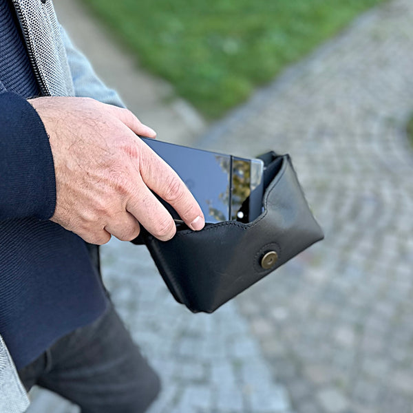 große Gürteltasche Bauchtasche Hüfttasche Damen Herren Rindsleder schwarz LE9030