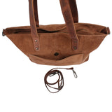großer Shopper Schultertasche Damen XL Ledertasche Veloursleder braun LE0077