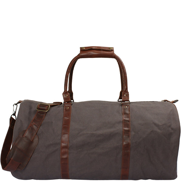 großer Weekender Reisetasche Sporttasche Leder Canvas grau 60cm LE2026