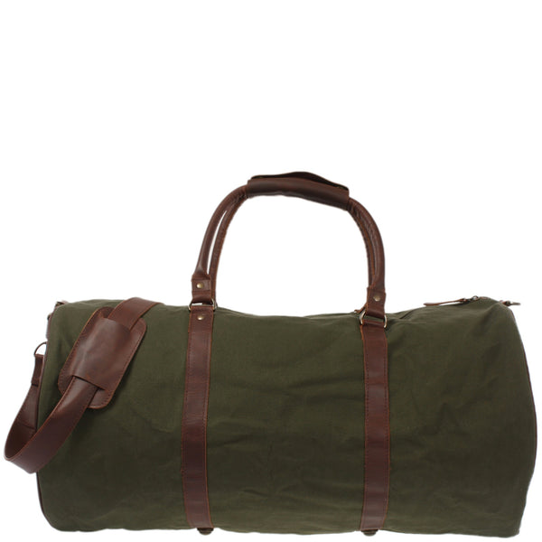 großer Weekender Reisetasche Sporttasche Leder Canvas grün LE2026