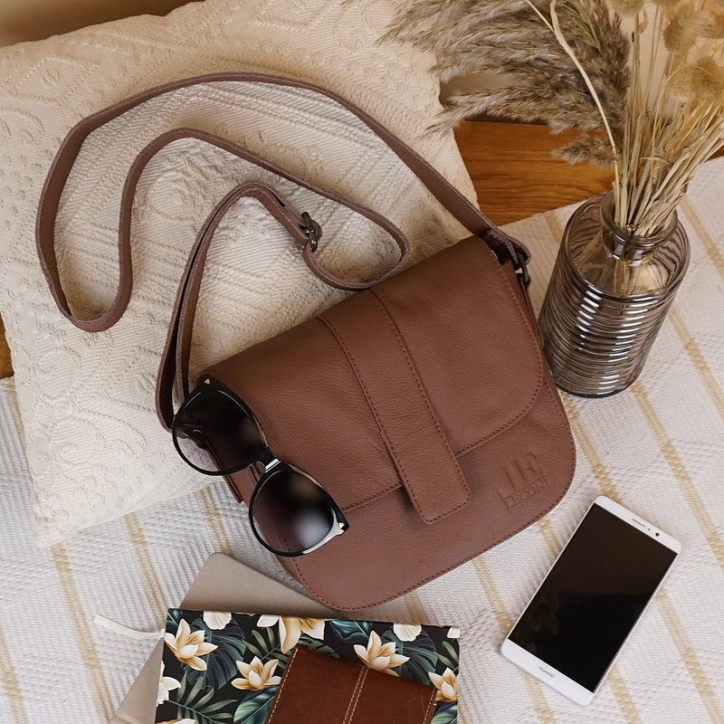 kleine Schultertasche Umhängetasche Damentasche Leder rehbraun