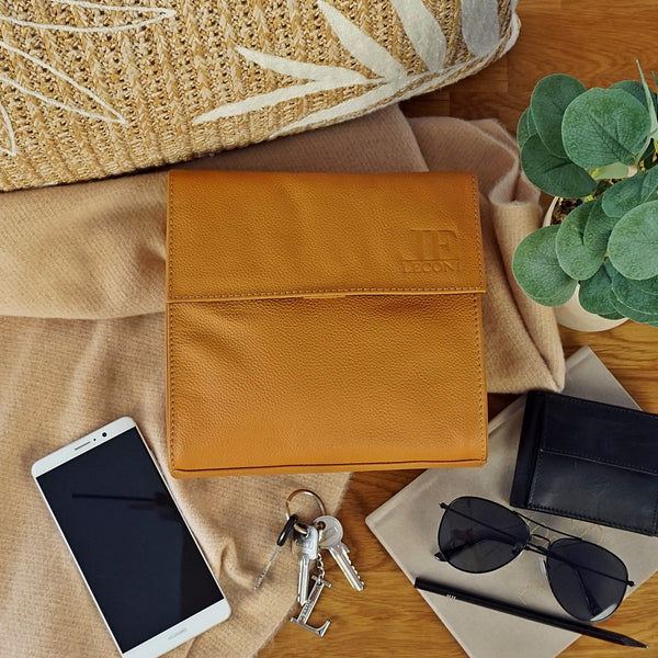 kleine Schultertasche Umhängetasche Damentasche Leder senf LE3082