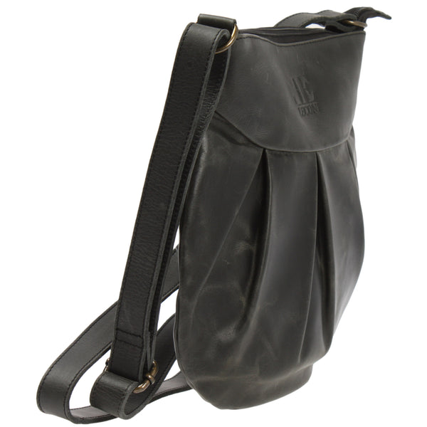 kleine Umhängetasche Damentasche Leder dunkelgrau LE0070