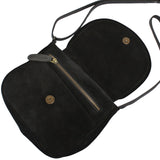 kleine Umhängetasche Ledertasche Damentasche Schultertasche Veloursleder schwarz LE3047