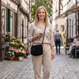 kleine Umhängetasche Ledertasche Damentasche Schultertasche Veloursleder schwarz LE3047