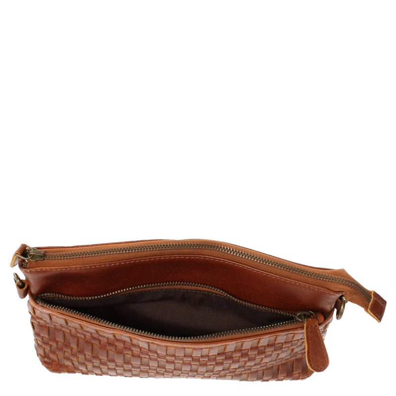 kleine Umhängetasche Schultertasche Damentasche Clutch Leder braun LE3081