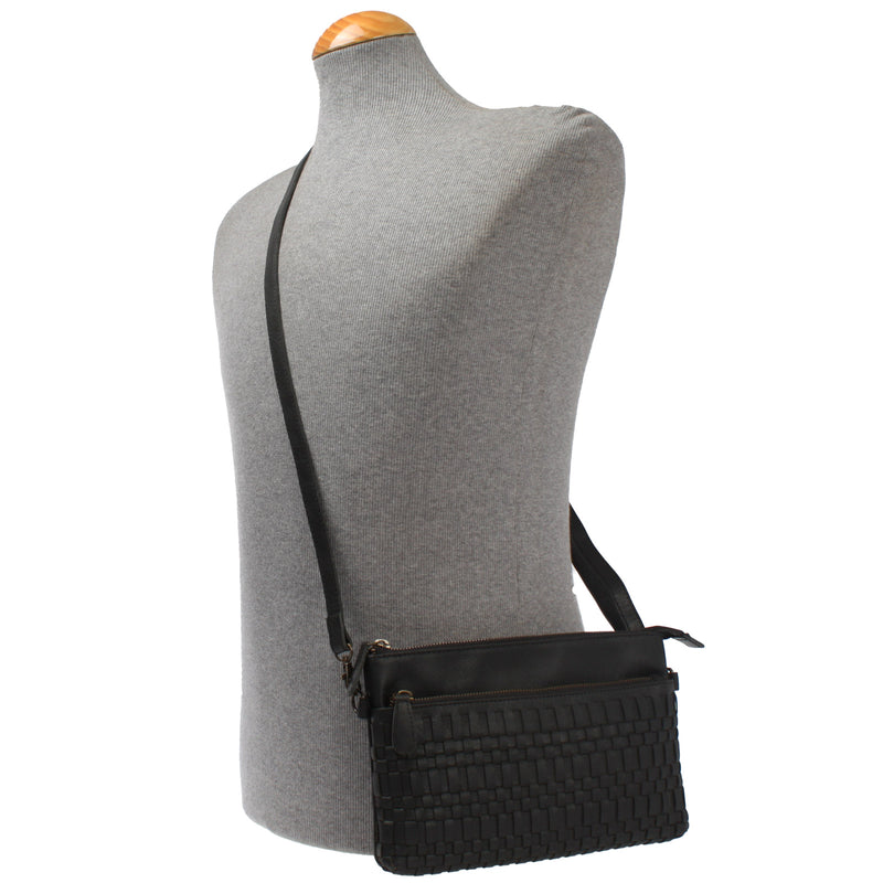 kleine Umhängetasche Schultertasche Damentasche Clutch Leder schwarz LE3081