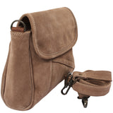 kompakte Damen Umhängetasche Schultertasche Freizeittasche Wildleder taupe LE0078