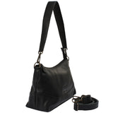 handliche Umhängetasche Damen Schultertasche Handtasche Leder schwarz LE0076
