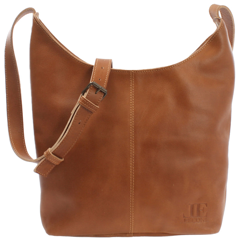 Leconi mittlere Umhängetasche Schultertasche Beuteltasche Damentasche Leder cognac LE0072