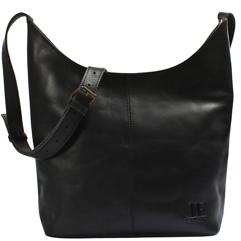 mittlere Umhängetasche Schultertasche Beuteltasche Damentasche Leder schwarz LE0072