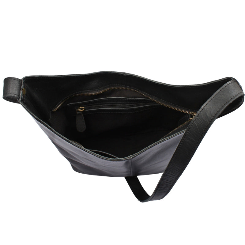 mittlere Umhängetasche Schultertasche Beuteltasche Damentasche Leder schwarz LE0072