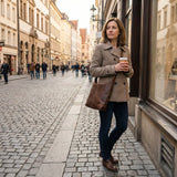 mittlere Umhängetasche Schultertasche Damentasche Leder braun LE0073