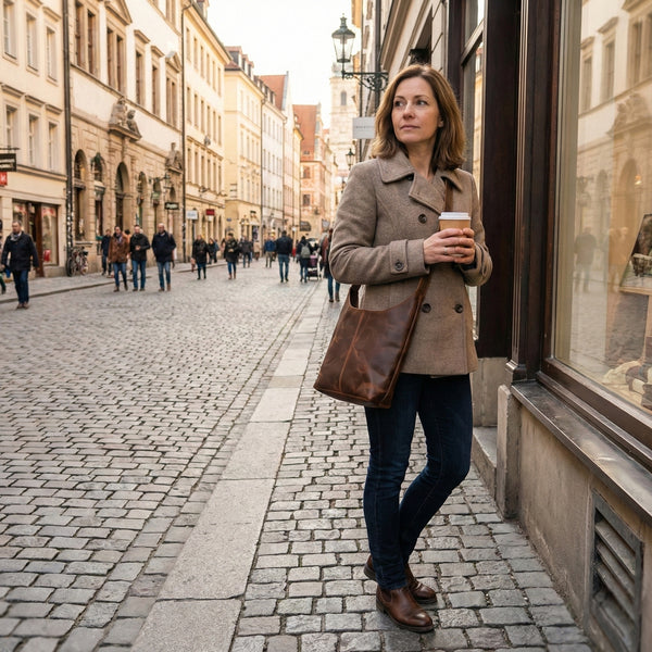 mittlere Umhängetasche Schultertasche Damentasche Leder braun LE0073