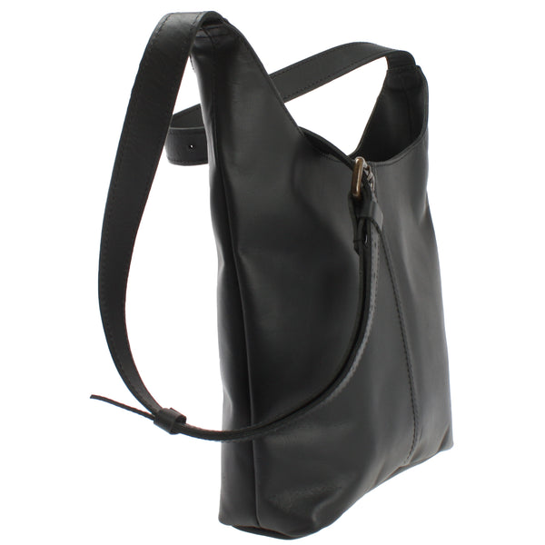 mittlere Umhängetasche Schultertasche Damentasche Leder schwarz LE0073