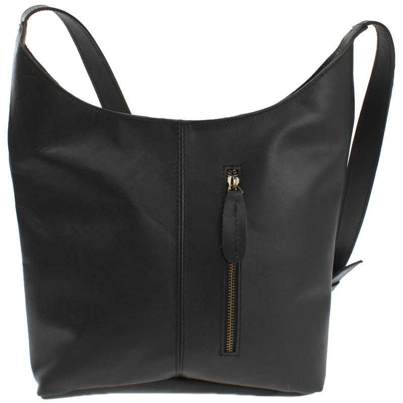 mittlere Umhängetasche Schultertasche Damentasche Leder schwarz LE0073
