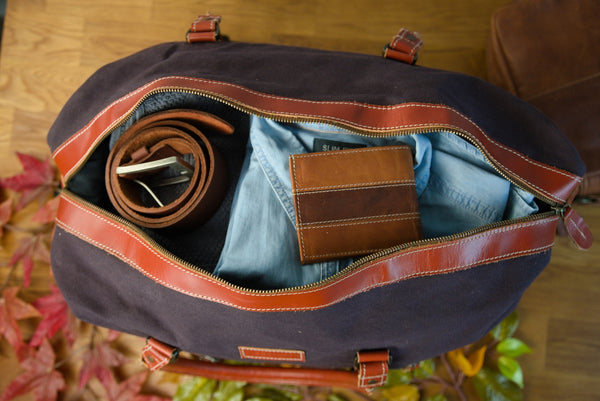 Reisetasche Weekender Handgepäck Leder Canvas mokka LE2010