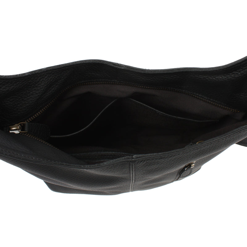 mittlere Umhängetasche Schultertasche Beuteltasche Damentasche Leder schwarz LE0072
