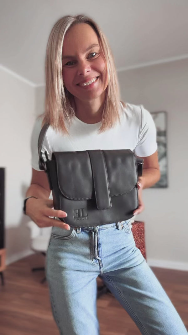 kleine Schultertasche Umhängetasche Damentasche Leder schwarz LE0074