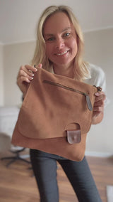 Umhängetasche Ledertasche Damen Schultertasche Wildleder cognac LE3027