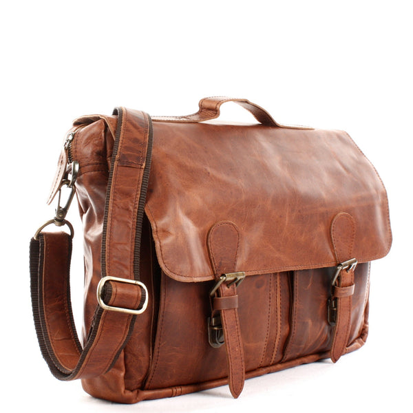 Messenger Bag Collegetasche DIN A4 Aktentasche Leder braun LE3029
