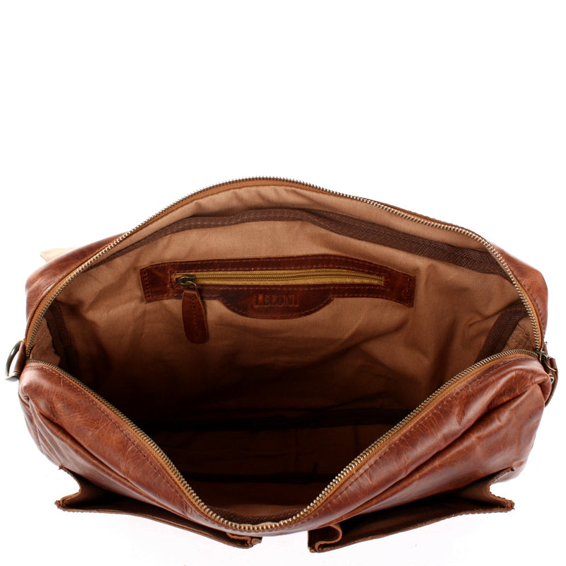 Messenger Bag Collegetasche DIN A4 Aktentasche Leder braun LE3029