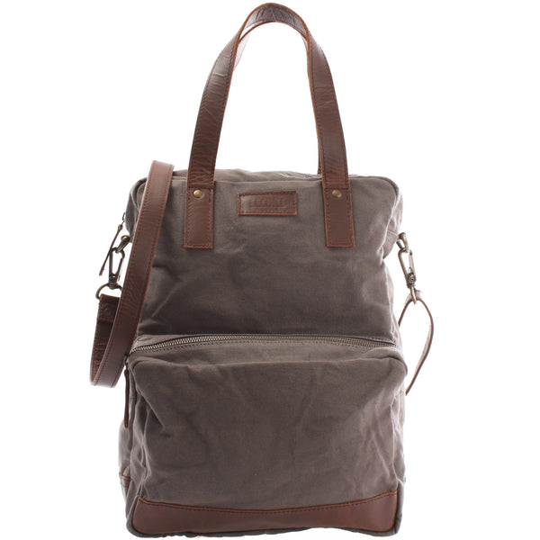 Rucksack Umhängetasche Damen Herren Leder Canvas grau LE1014