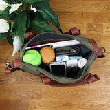 Schultertasche Henkeltasche Handtasche Leder Canvas grün LE0049