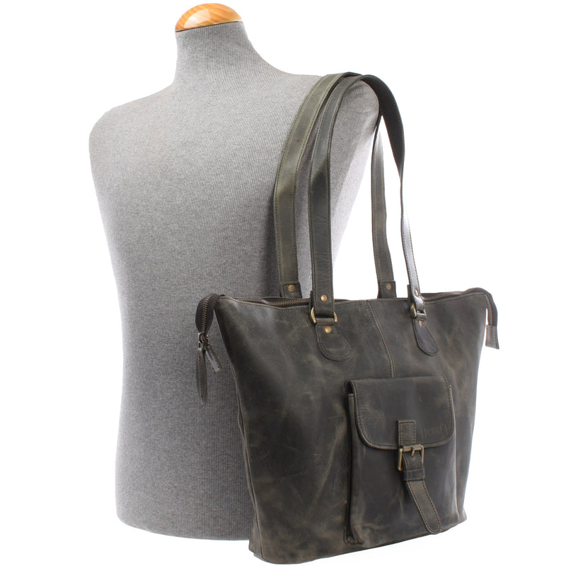 Schultertasche Damentasche Handtasche Leder grau LE0052