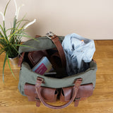 Weekender Handgepäck Reisetasche Canvas Leder grün LE2012
