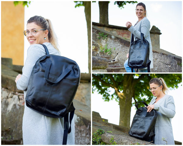 großer reiserucksack damen großer Rucksack Lederrucksack Freizeitrucksack Damen Herren Leder schw – LECONI.DE
