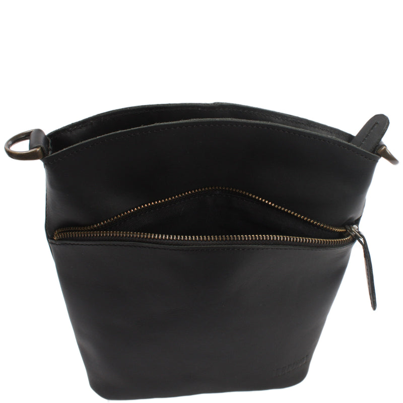 kleine Umhängetasche Schultertasche Freizeittasche Leder schwarz LE3049